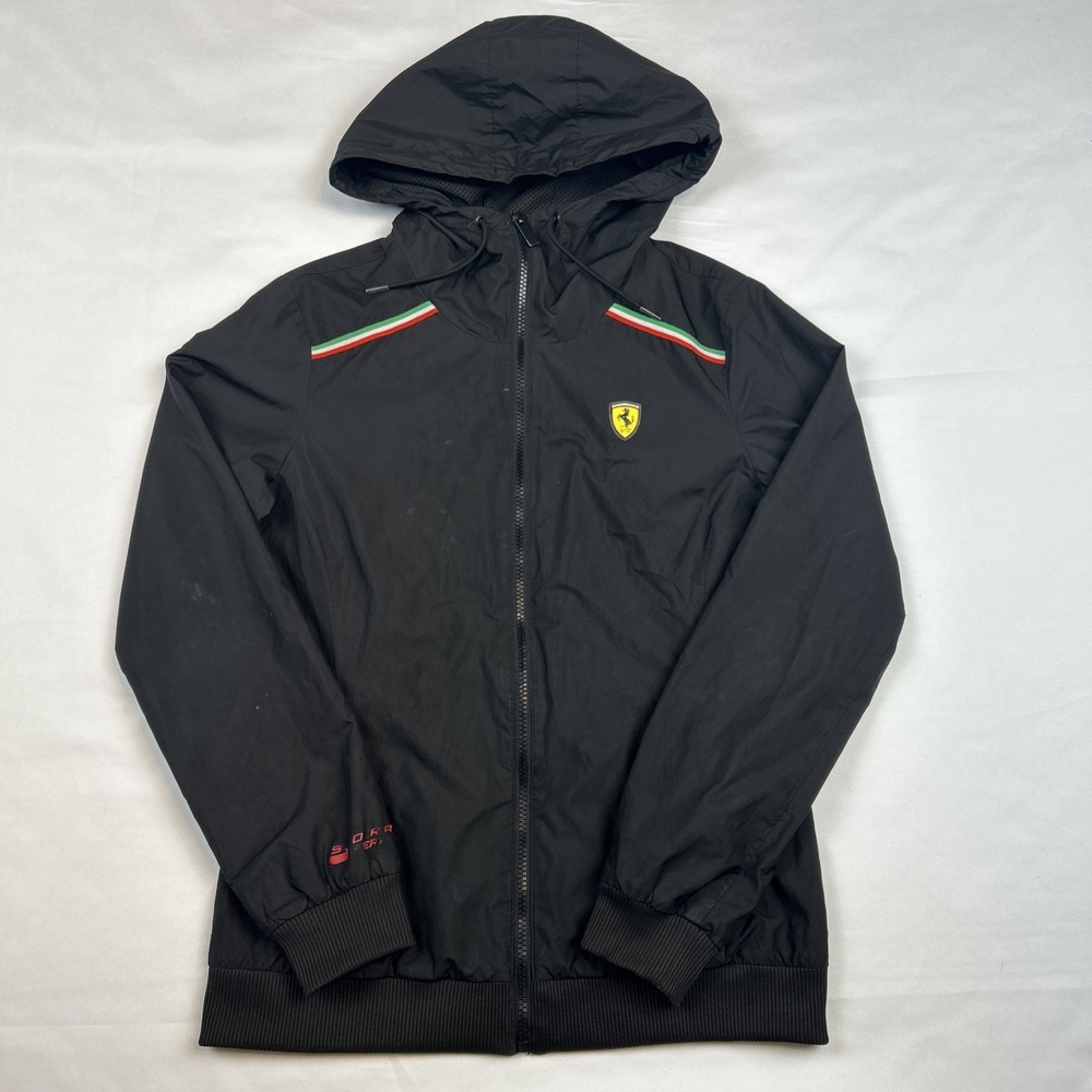 Puma Scuderia Ferrari Jacket Women's Small Black Windbreaker Hooded Lightweight